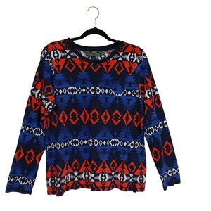 Lauren Ralph Lauren L-RL Active Aztec Print Long Sleeve Cotton Top XL Womens